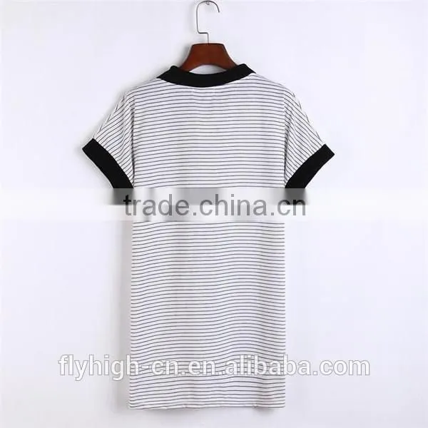 striped design women polo neck embroidered t shirts