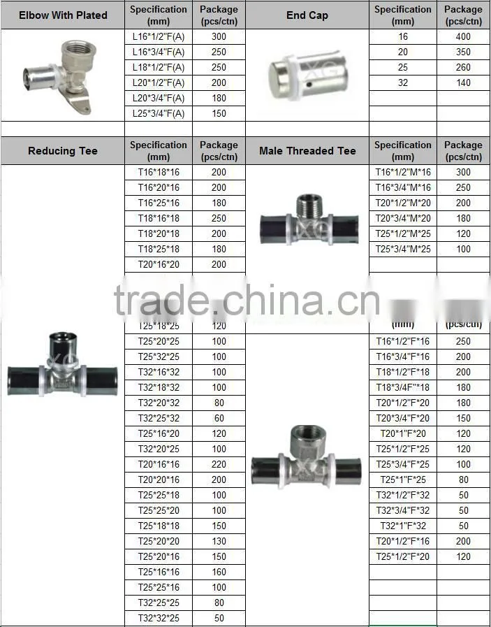 yellow gas pipe brass press fittings union and elbow/PE pipe brass fittings