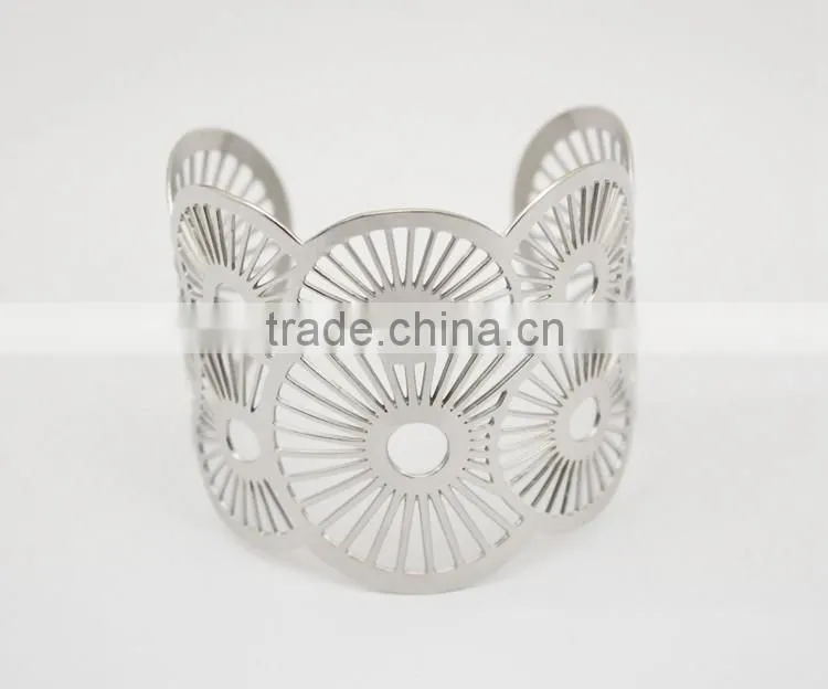 Polished Silver Hollow Geometric Adjustable Bangle Bracelet Stainless Steel Jewelry