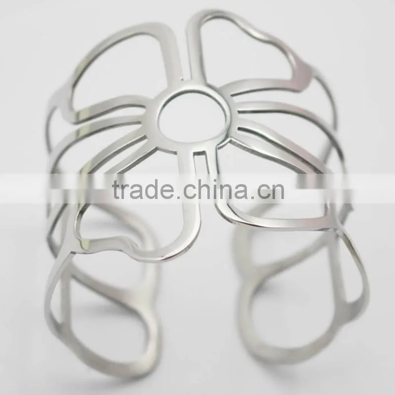 Polished Silver Hollow Geometric Adjustable Bangle Bracelet Stainless Steel Jewelry