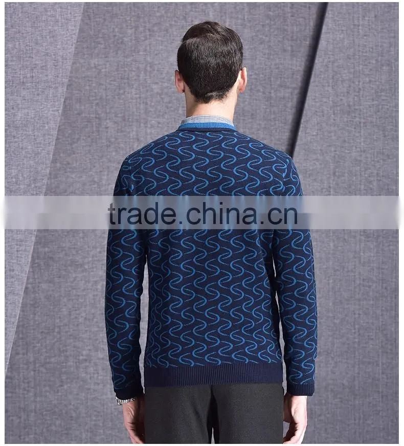 2016 new design v -neck patterned fashion man sweater geometrical design trendy