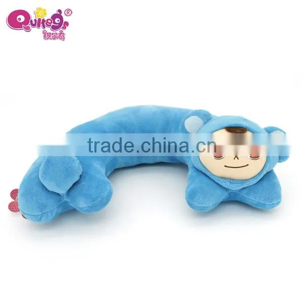 Light blue and pink soft human face U shape pillow