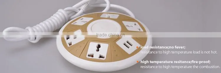 Round white body CE 5 ways universal Extension Socket