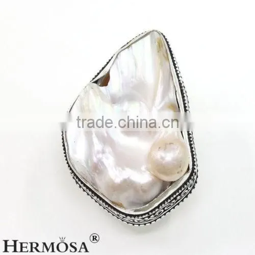 Freedom Shape Genuine Natural Origin White Biwa Pearl 925 Sterling Silver Rings