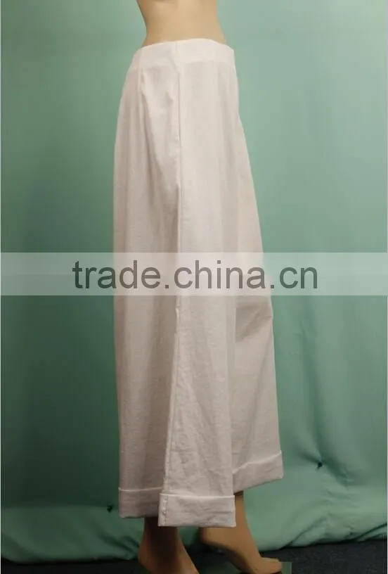 2016 S/S White color fat women hemp pant wide leg chevron pants
