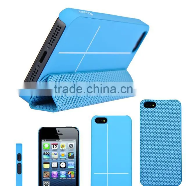 Set Screen Protector And Case For Iphone 5 , Black Hexagon Pattern Smart PU Case Cover