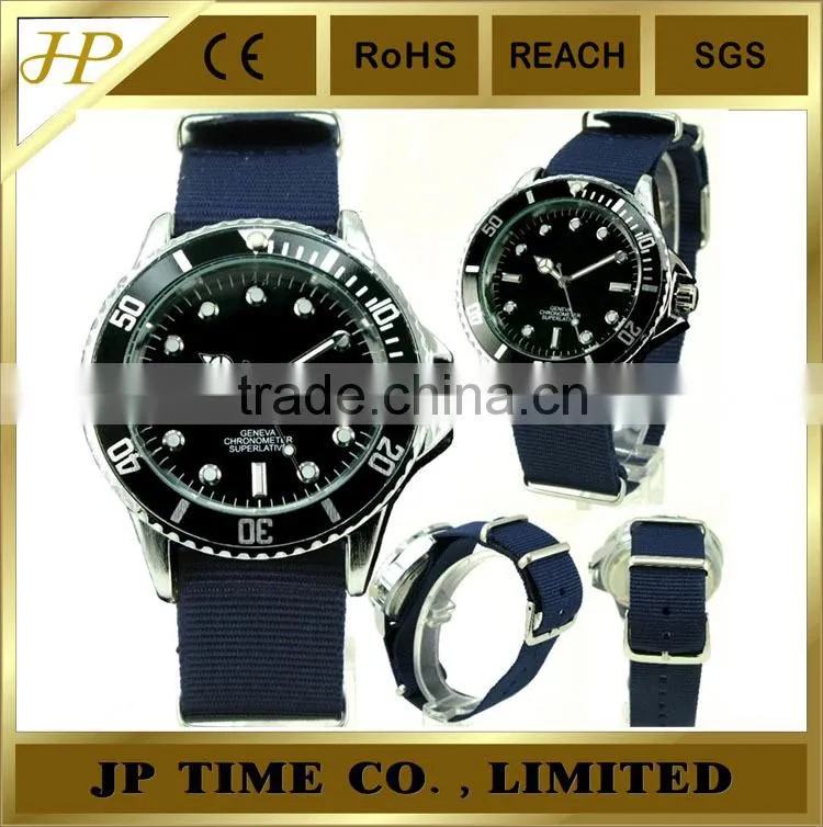 2014 new watch with nylon strap black bezel muiti color watch nylon strap