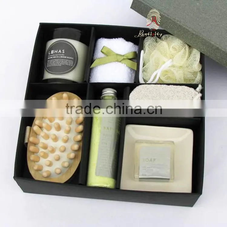 2014 hot sale natural luxury aroma spa bath gift set with wooden massager