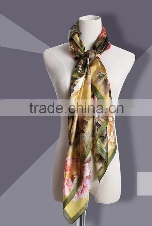 100% silk square scarf, crepe,14mm