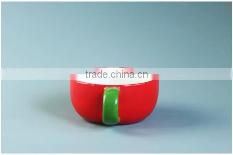 Solid color ceramic tea cup with color of white&red