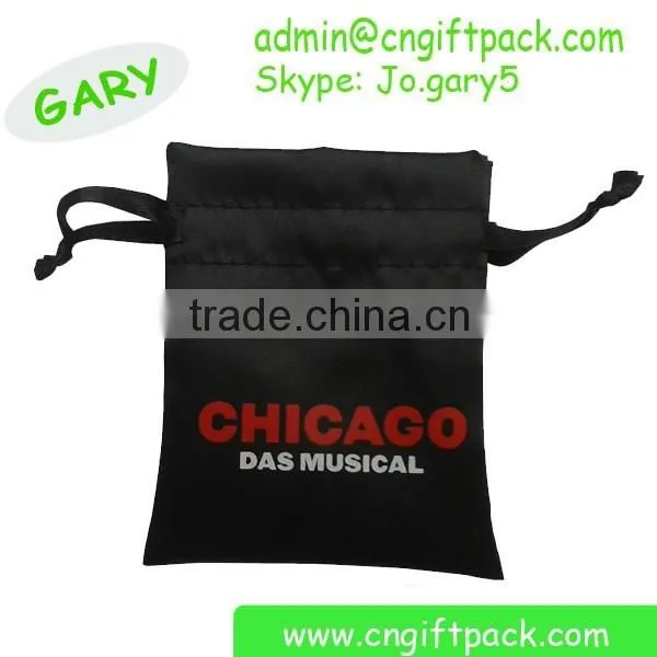 10x12cm Black Custom Printed Satin Jewelry Bag