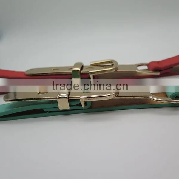 Leather fashion belt with hardware for women