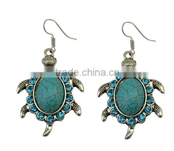 2016 Bohemia Gypsy Fashion Turtle Dangle Long Drop Turquoise Earrings For Women