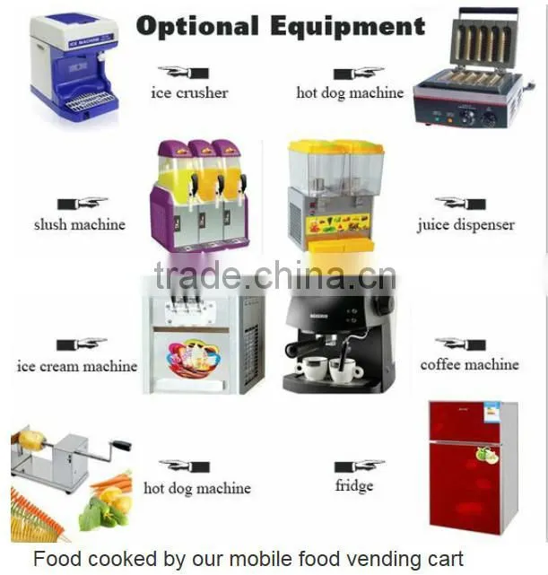 Convenient new style Stainless Steel Mobile Street Food Vending Cart/Kiosk for sale with kitchen
