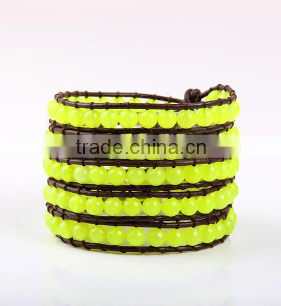 newest design fashion yellow beads charm bracelet women jewelry 5 coil winding leather bracelet bangles jewelry wholesale