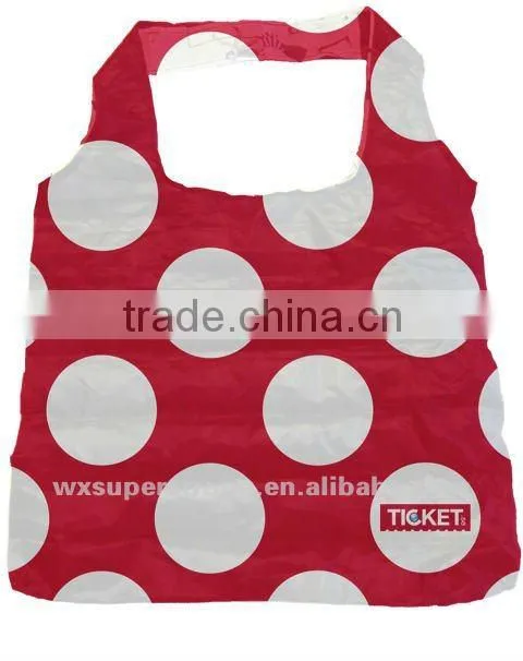 2016Fashion 190T Shopping Bag for Girls,Red Color with White Dots