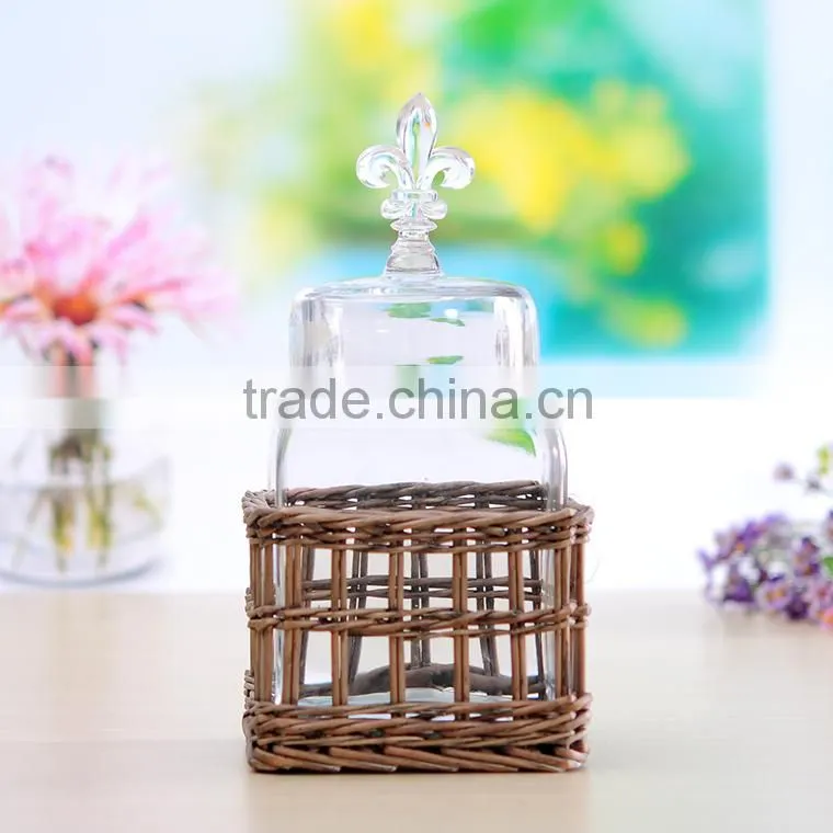 Wholesale square food grade glass storage jar with willow base