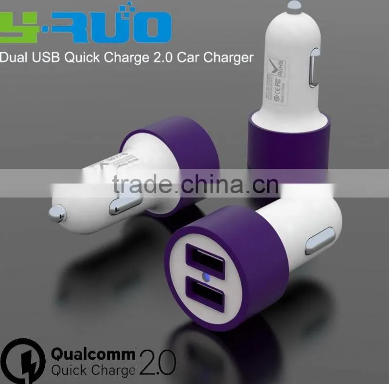 Car accessories Dual 2 QC ports quick charge Car Charger for Smart phone with output 5V 2.4A 9V 2A 12V 2A