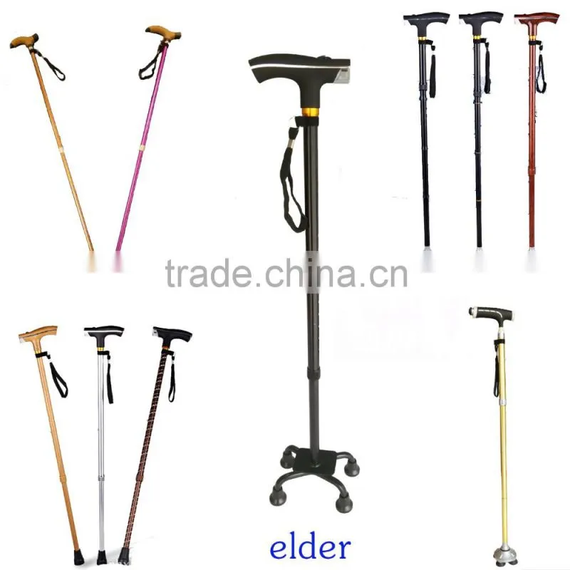 aluminum two sections ten points four legs telescopic elder walking stick with light