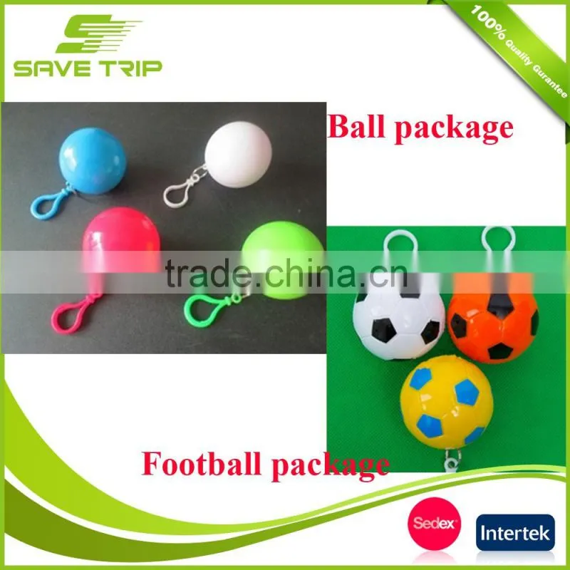 Printed LOGO Mini PE Plastic Rain Poncho Ball with Keyring