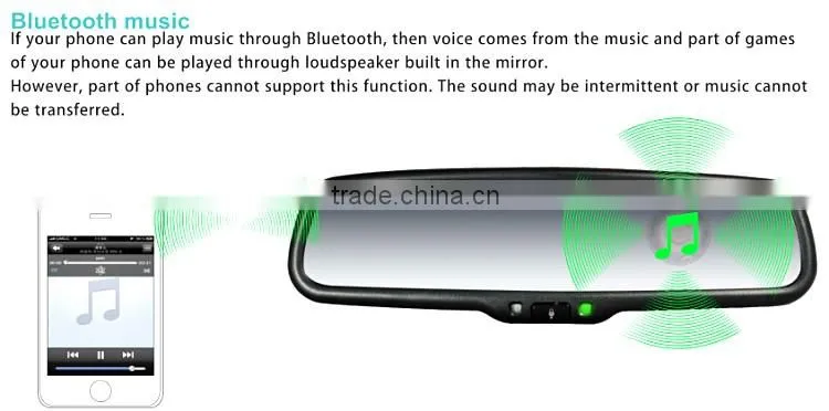 bluetooth handsfree car kit Rearview Mirror with back up display