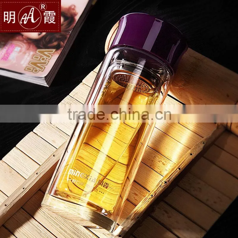 Double Wall Loose Leaf Tea Infuser Custom popular High-grade Travel Water Bottle Glass