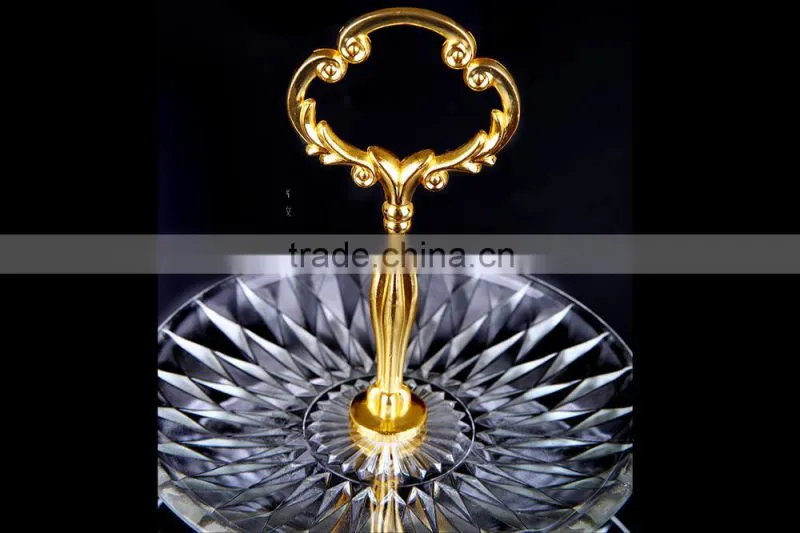 3pcs/set clear glass dinner plate set with golden metal stand