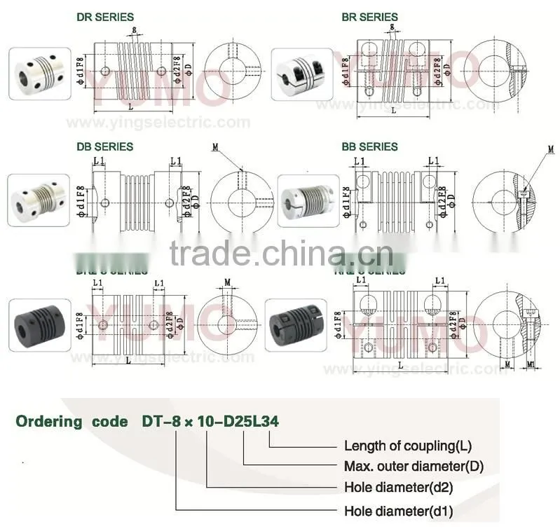 YUMO (LP D27 L50 10X10) Aluminium shaft Couplings Spring Bellows Encoder Couplings