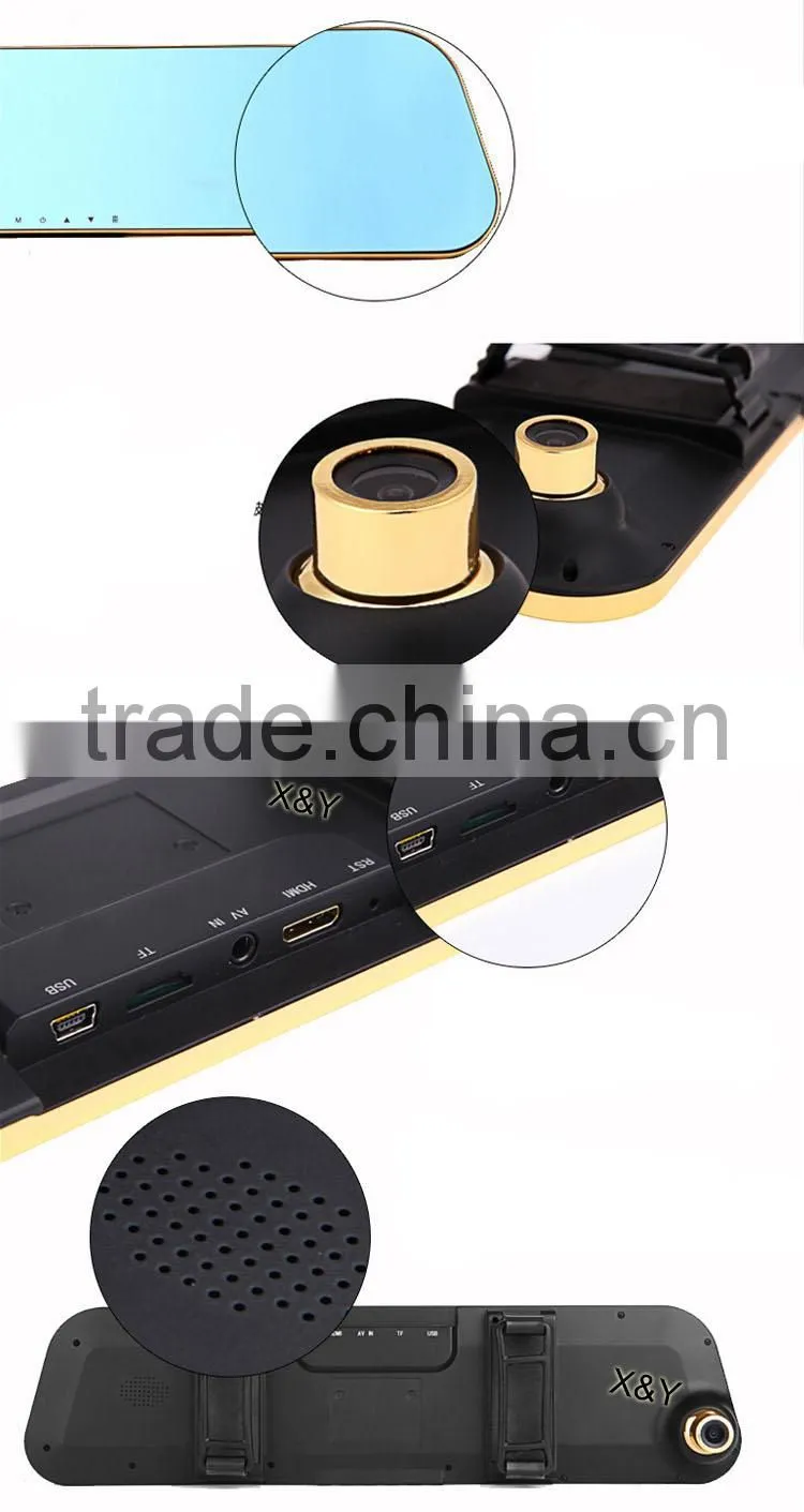 dvr h 264 anti-glare blue glass car rear mirror dvr ,dual lens optional XY-G500