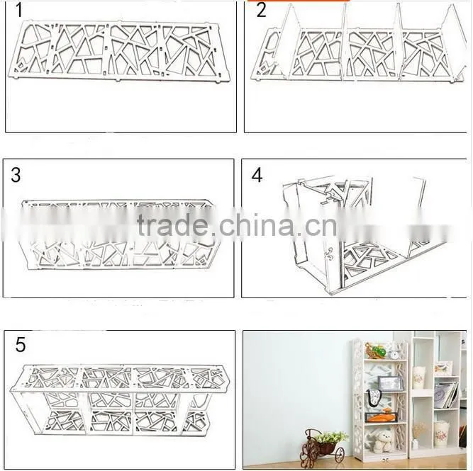 4 Layers Wood-Plastics Composite Storage Shelf, Book Shelf, White