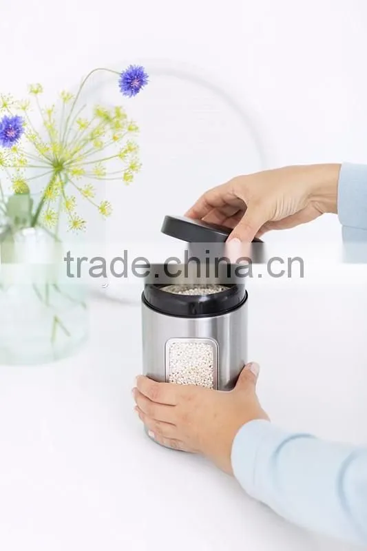 3pcs Round Stainless Steel Tea Coffee Sugar Canisters with Transparent Window