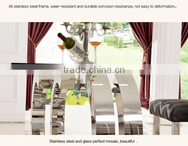 TH286-1 Modern glass top stainless steel dining table