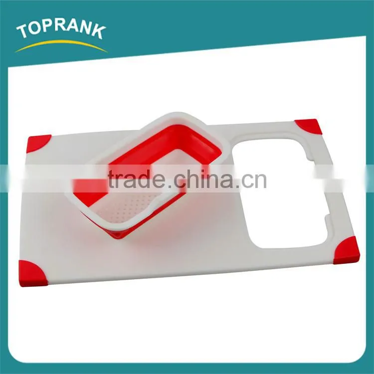 Cheap custom color food grade rectangle plastic cutting board with strainer