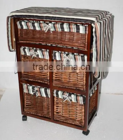 White Wicker Basket Single Door Iron Table / Station