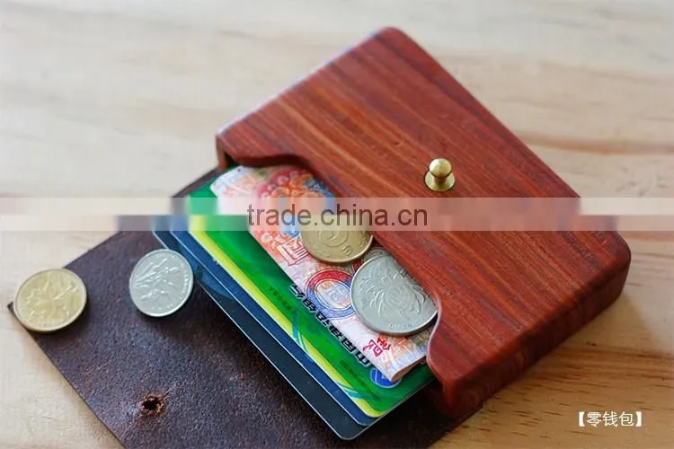 leather wooden card holder flat card pocket PU leather credit card holder wholesale