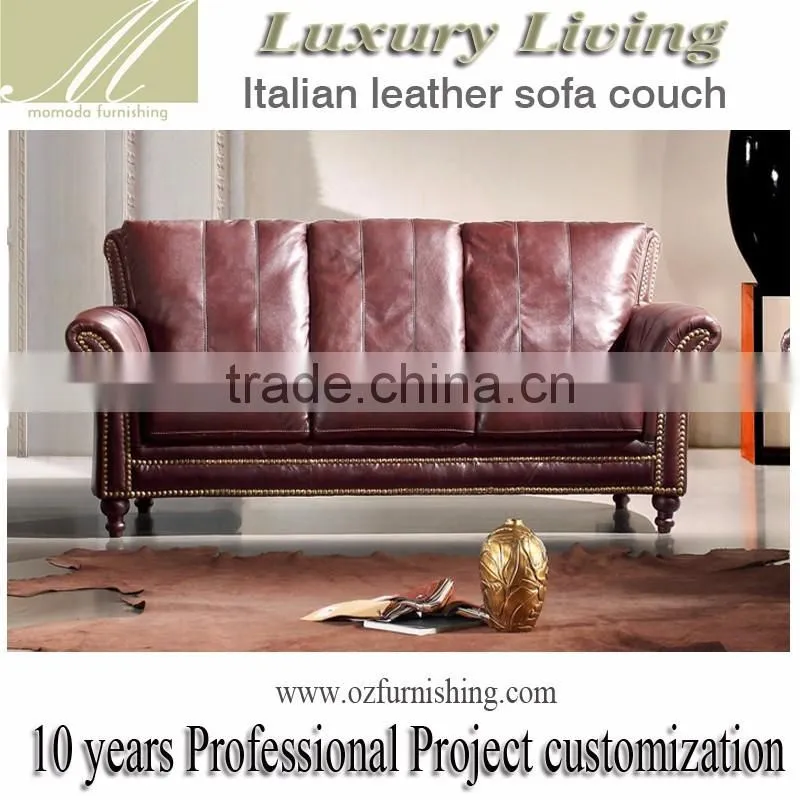 luxury neo classic burgundy genuine cow leather antique American style salon sectional chesterfield sofa set retro furniture