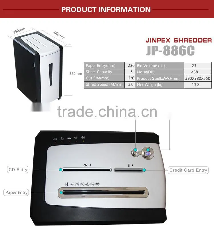 JP-886C Micro plastic Paper shredder for home and office equipment machine