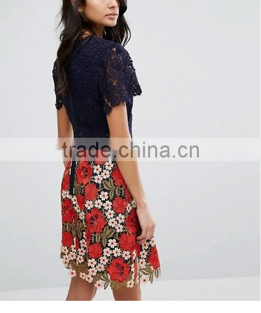 Beautiful Lace Dress Christmas Crocheted High Waist Short Sleeve Women Dress Fashion Party Club Short Dress