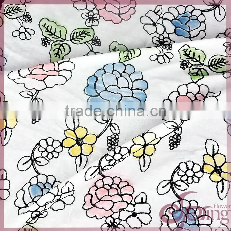 White transparent floral embroidery design cotton lace fabric for dress/ tops/ cardigan