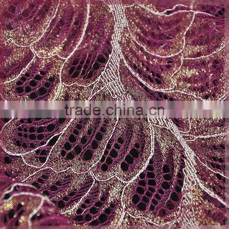 Pink/blue metallic tricot knitting wholesale african fancy lace fabric for dress/ tops