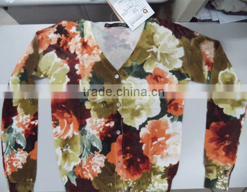 Women's V-neck no hand feeling reactive printing cardigan sweater