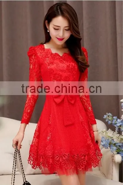 sexy red lace mature party long sleeve fashion lady dress