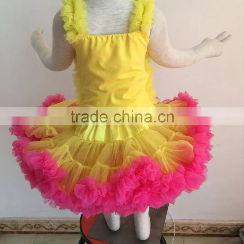 High Quality Toddler Girls Yellow Chiffon Ruffles Top With Tutu Pettiskirt Birthday Pettiskirt