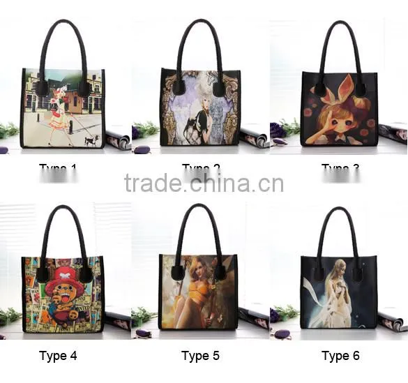 2014 Women Fashion Synthetic Leather Handbag Printing Bag Oil Painting Small Handbag SV009434#