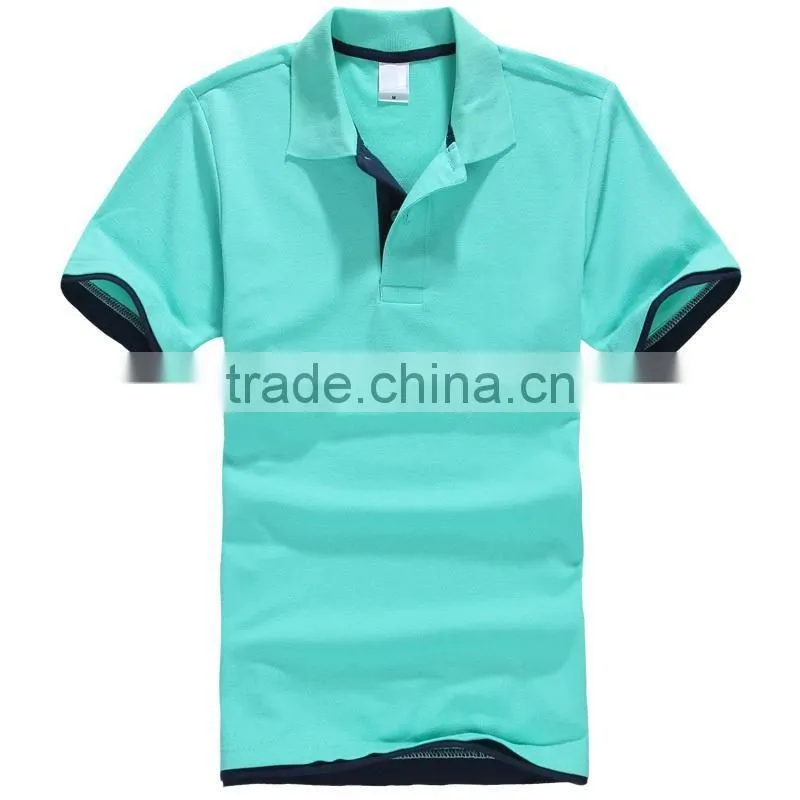 blank t shirt beaded cotton double color collar polo shirt 195g CVC materials polo t shirt for men