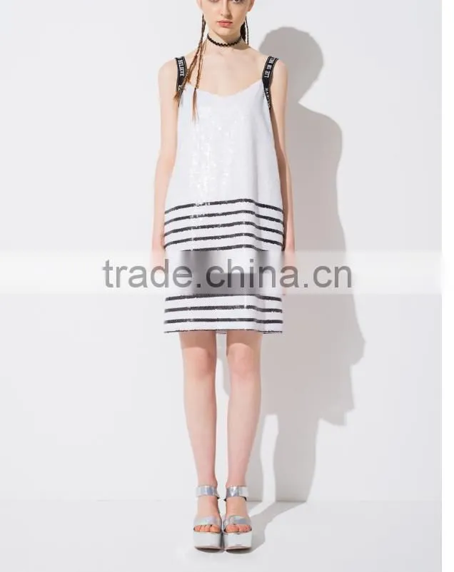 Women Sexy White Stripes Dress Bodycon Dress Mini Striped Cami Slip Dress