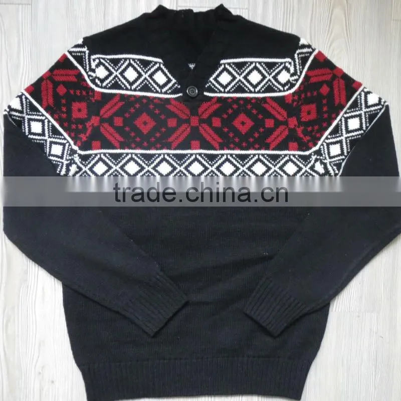 V neck casual men red & white knitted sweater men