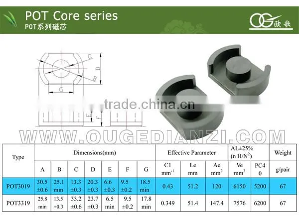 POT3019 ferrite core in car radio dual core android of magnetic materials
