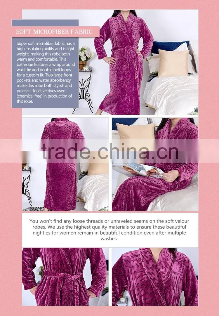 Hot selling minky collar soft flannel fleece long bathrobe gown