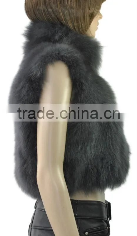YRFUR YR043 Chic Style Fox Fur Waistcoat/Stand Collar Patchwork Fox Fur Vest